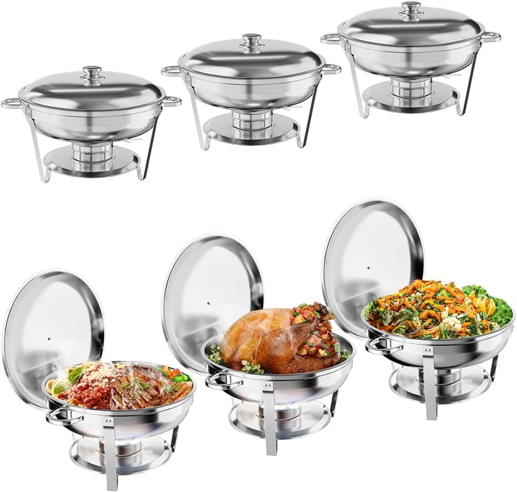 Stainless Steel Round Chafing Dish Buffet Set with Lid – 5QT Food Warmer & Buffet Server – Ideal for Parties, Weddings & Catering