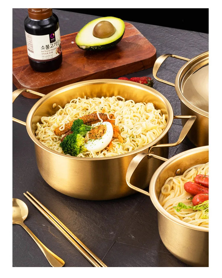 Golden Stainless Steel Noodle Pot with Lid