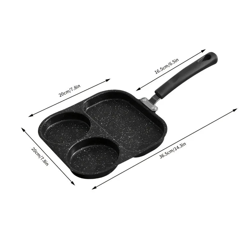 3 in 1 Divided Breakfast Pan – Non-Stick Stone-Coated Egg, Steak & Burger Skillet – Best for Full Breakfasts in One Pan