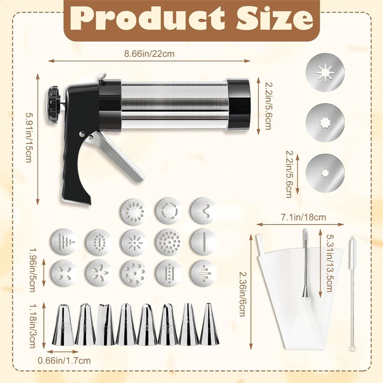 3-in-1 Stainless Steel Churro Maker & Cookie Press Kit – Spritz Biscuit Gun with Moulds – Great for Churros, Biscuits & Piped Desserts