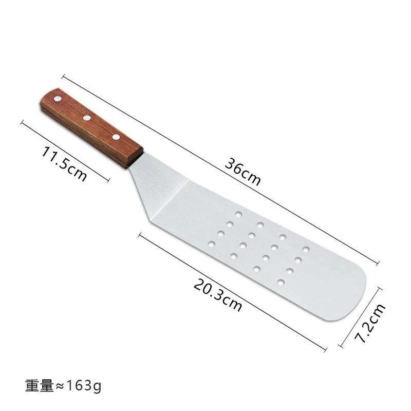 Stainless Steel Griddle Spatula & Grill Scraper with Wooden Handle – Square Head Burger Turner & Pizza Shovel – Perfect for BBQ, Steaks & Pancakes