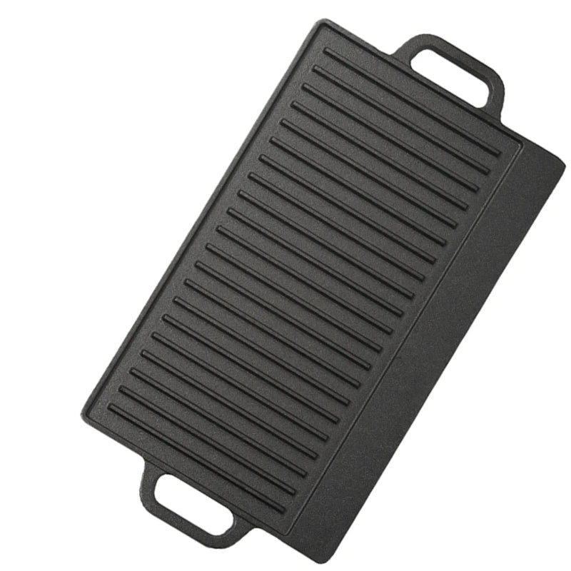 Reversible Cast Iron Grill Pan for Hob & BBQ – Ridged & Smooth Double-Sided Griddle Plate – Great for Steak, Eggs & Camp Stoves (50.5 x 23.5cm)