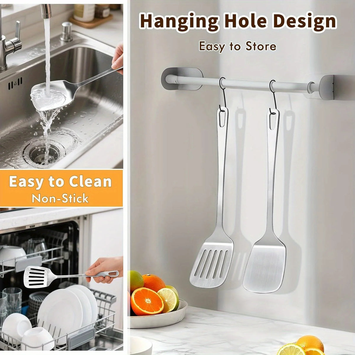 Stainless Steel Spatula Set – Solid & Slotted Metal Turners – Ideal for Fish, Eggs, Burgers & Pancakes – Available as a 2-Piece Set or Single