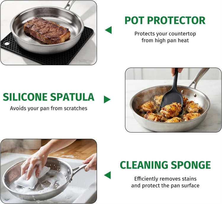 316 Stainless Steel Tri-Ply Frying Pan