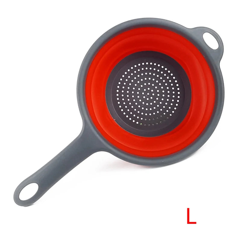 Collapsible Silicone Colander with Handle – Folding Strainer for Pasta, Vegetables & Fruit – Ideal for Small Kitchens, Caravans & Camping – Available in Green, Orange, Blue & Red Colours