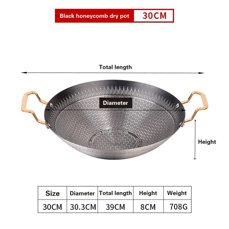 Stainless Steel Wok with Honeycomb Pattern & Dual Handles – Perfect for Stir-Frying, Deep-Frying, Steaming, Boiling, Searing, Smoking & More – Compatible with Gas, Induction & Electric Stoves