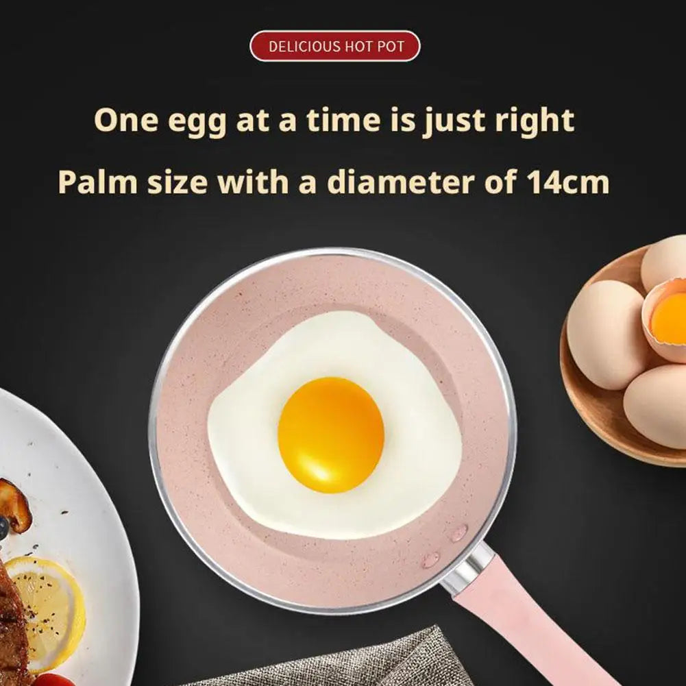 Pink Mini Non-Stick Egg Frying Pan – Marble-Coated Flat-Bottom Breakfast Pan – Ideal for Single Eggs, Pancakes & Small Portions – Available in 12cm & 14cm