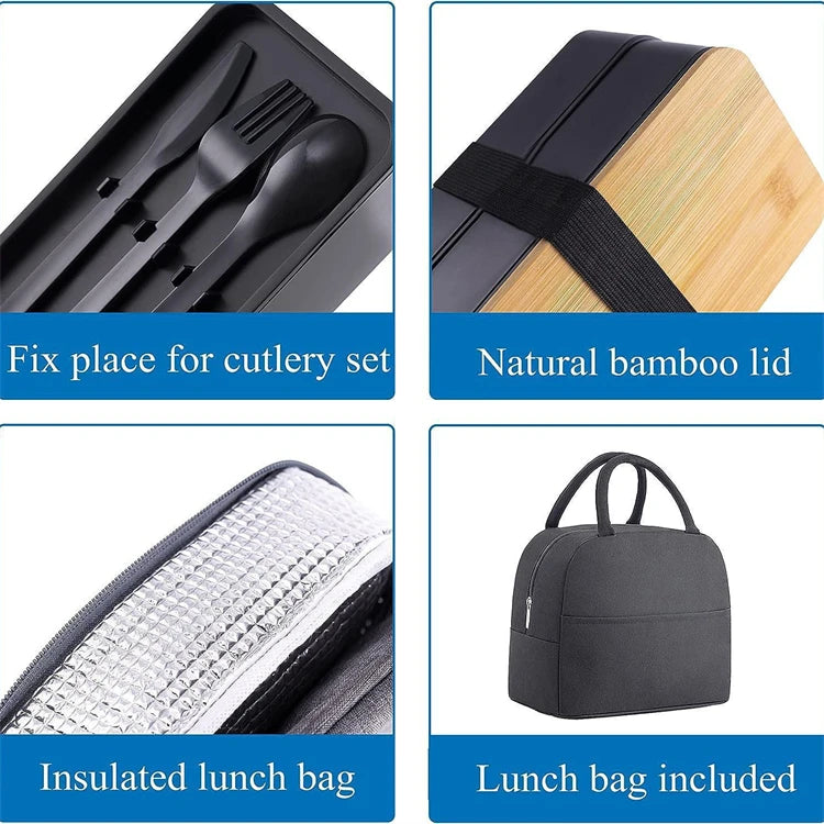 1200ml Stackable Bento Lunch Box with Utensils – Leak Resistant Meal Prep Compartment Container – Perfect for Work, School & Travel
