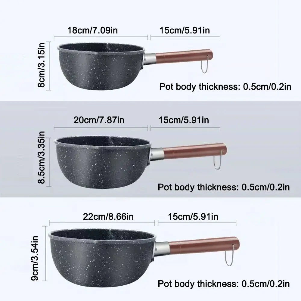Non-Stick Soup Pot with Wooden Handle – Stone-Coated Milk Pan & Noodle Pot – Best for Soups, Noodles & Milk – Available in 16cm, 18cm, 20cm & 22cm