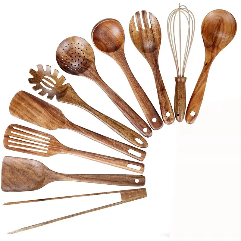 Acacia Wood Kitchen Utensil Set 10 Pieces