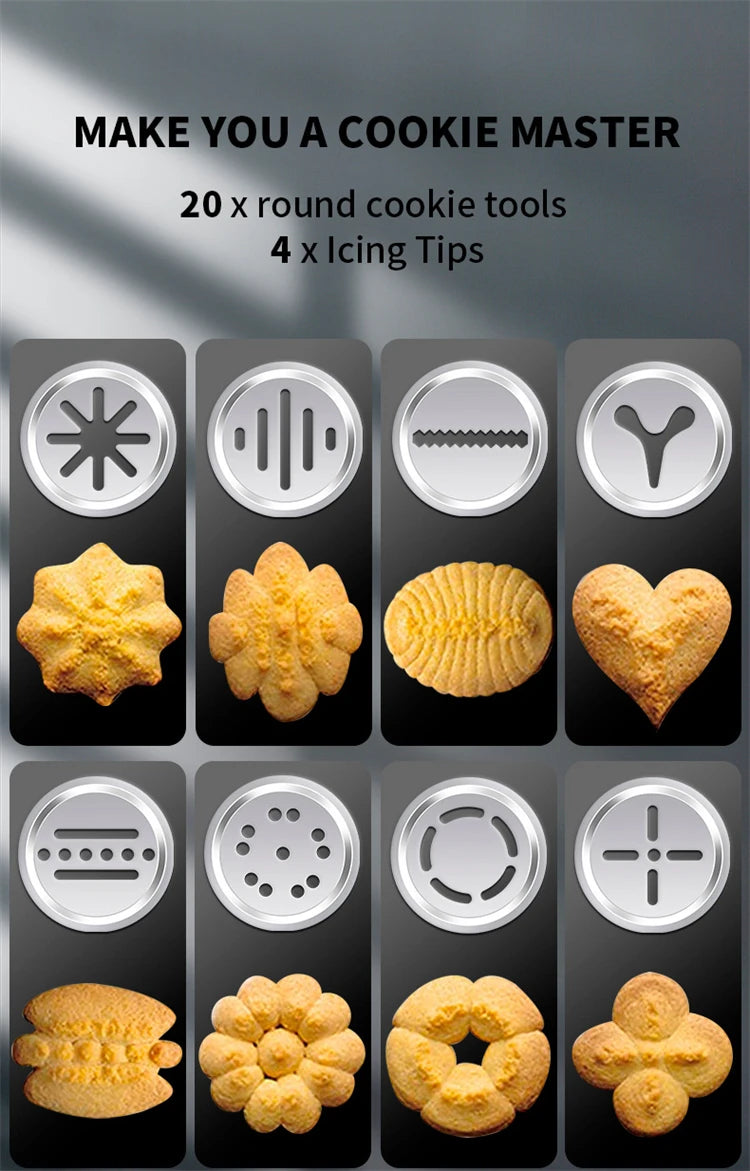 Stainless Steel Cookie Press Gun Kit – Biscuit Press with 20 Discs & 4 Icing Nozzles – Great for Homemade Biscuits & Decorating