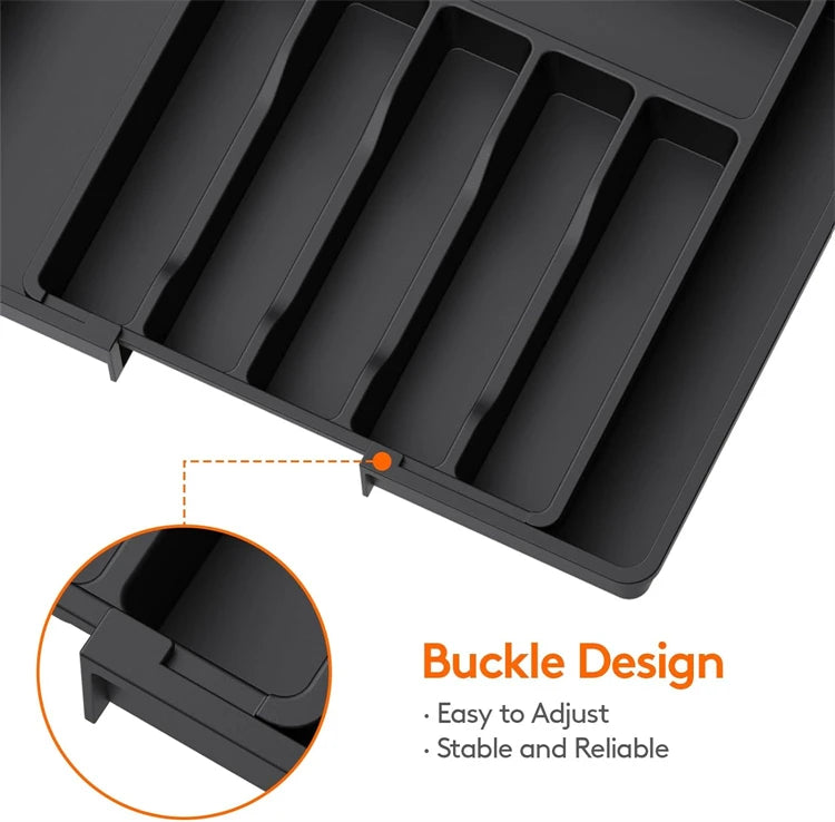 Expandable Cutlery & Utensil Drawer Organiser Tray – Adjustable Flatware Holder – Perfect for Kitchen Drawers – Available in Black, White & Grey Colours