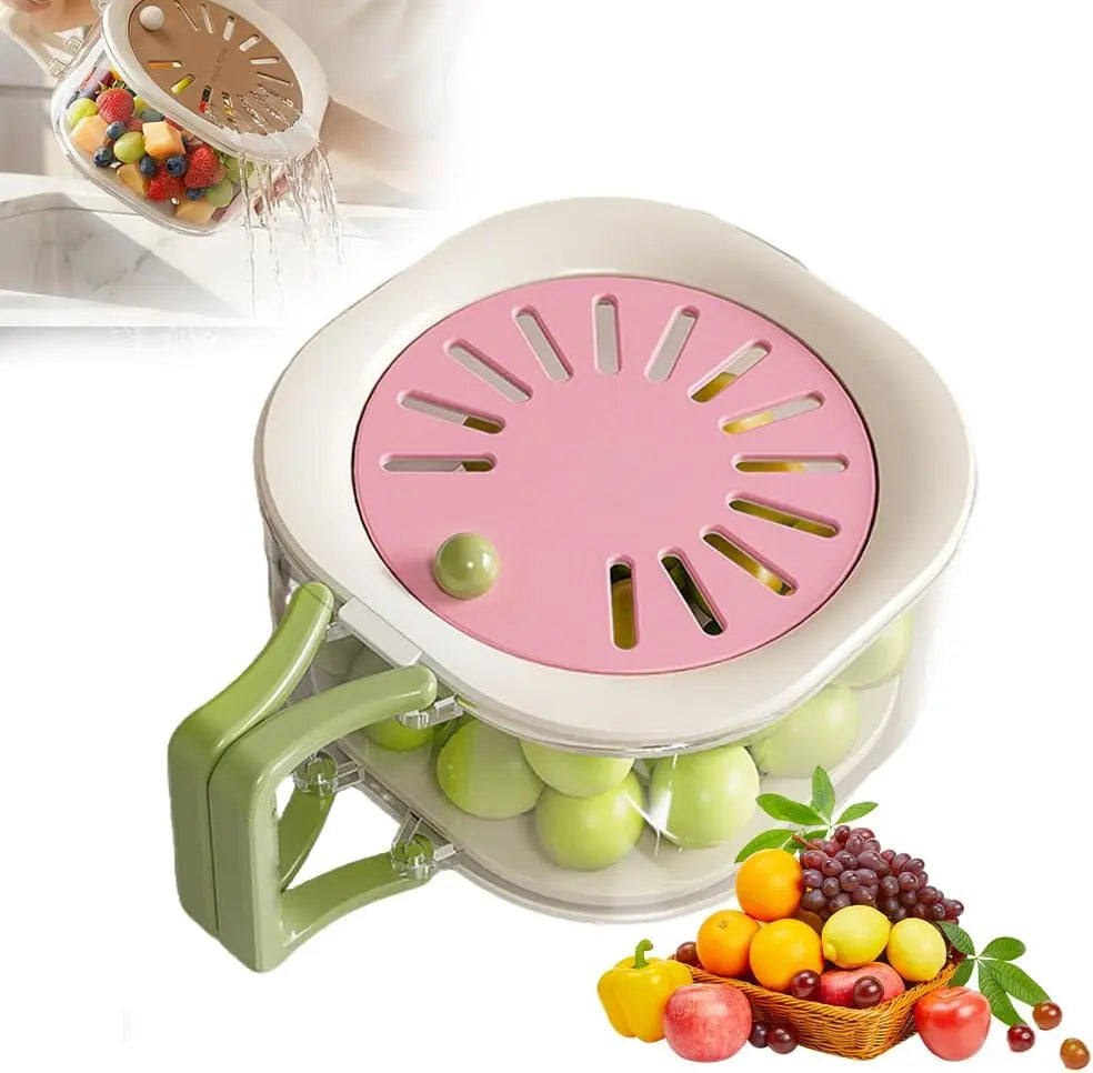 2 in 1 Fruit Washing Bowl with Strainer – Multi-Function Vegetable Colander & Drain Basket – Ideal for Washing Fruit, Vegetables & Salad – Available in Khaki, Pink & Blue Colours