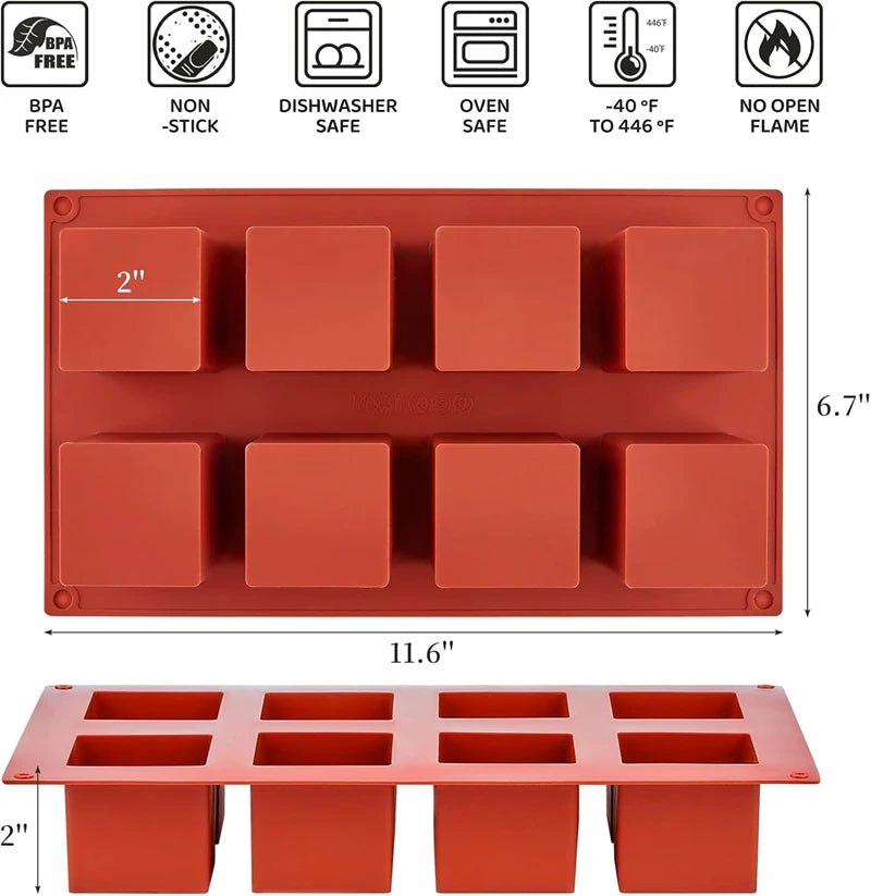 8 Cavity Silicone Cube Cake Mould – 3D Square Mousse & Dessert Mould – Ideal for Brownie Bites, Mousse Cakes & Chocolates