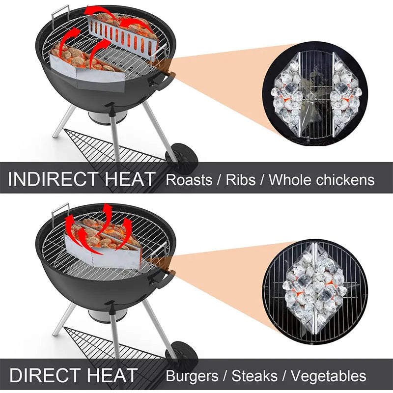 Stainless Steel Charcoal Basket – BBQ Charcoal Holder & Container Tray – Great for Indirect Grilling & Smoking on Kettle Barbecues