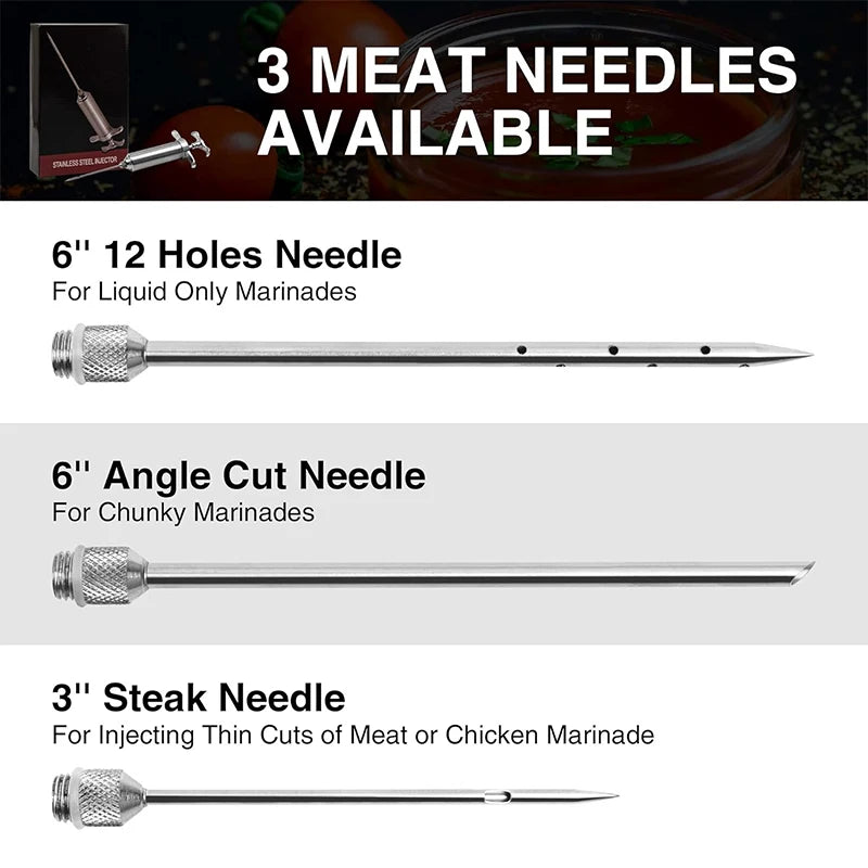 2oz Stainless Steel Meat Injector Syringe Kit with 3 Marinade Needles – Flavour Injector for Beef, Chicken & Turkey – Perfect for BBQ, Smoking & Roasting