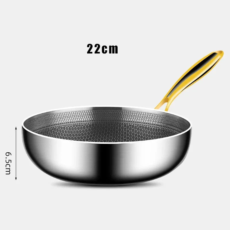 Honeycomb Stainless Steel Frying Pan/Wok – Multi-Use Durable 316 Non-Stick Skillet for Searing, Sautéing, Steaks, Eggs, Stir-Frying & Everyday Meals – Works on All Stovetops