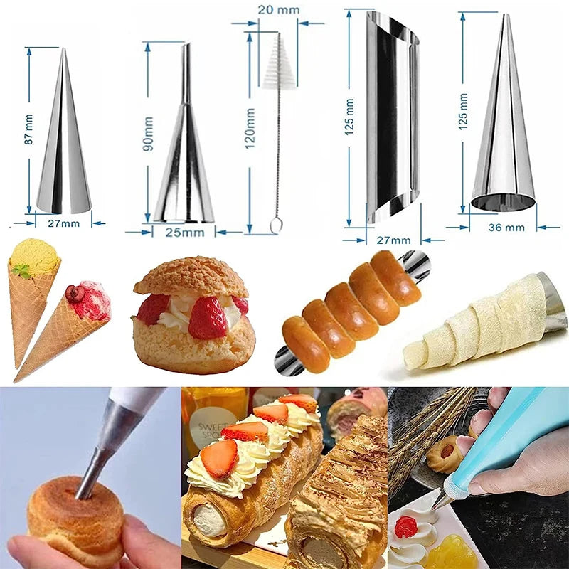 Stainless Steel Cream Horn Moulds – Cannoli Tubes & Pastry Cone Forms – Ideal for Cream Horns, Cannoli & Croissant Rolls – Available in 20, 23 & 33 Pieces