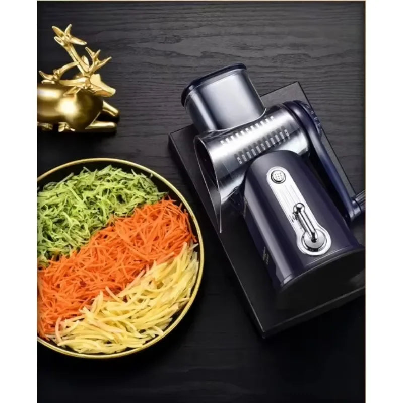 5-in-1 Rotary Cheese Grater – Multifunctional Slicer & Shredder with Easy-to-Swap Stainless Steel Interchangeable Rotating Drum Blades for Effortless Kitchen Prep