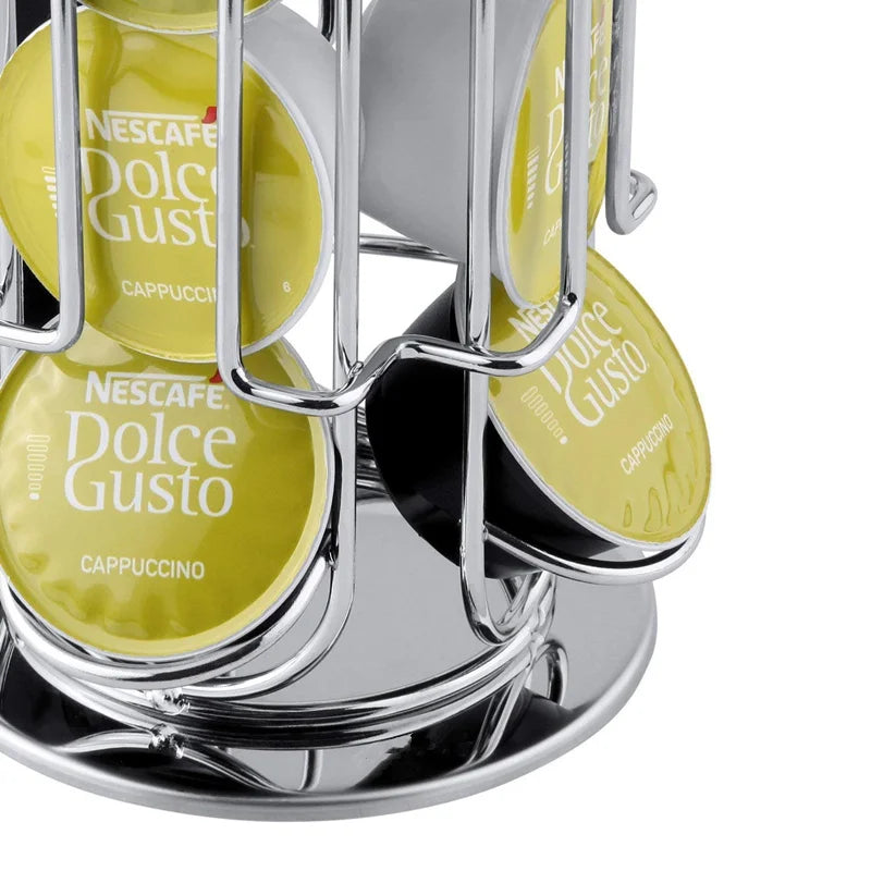 360° Rotating Stainless Steel Coffee Capsule Holder – 24 Pod Carousel Stand & Storage Rack – Best for Organising Coffee Pods on the Worktop – Available for Large Round or Small Capsules