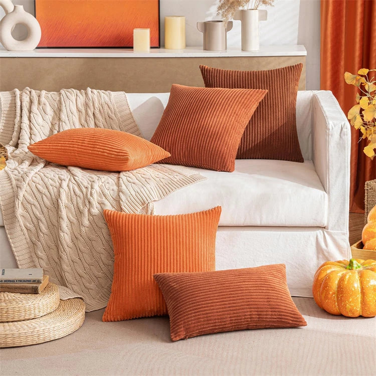 2 Piece Corduroy Striped Throw Pillow Cases 45x45cm – Soft Plush Decorative Cushion Covers – Great for Sofas, Beds & Living Rooms