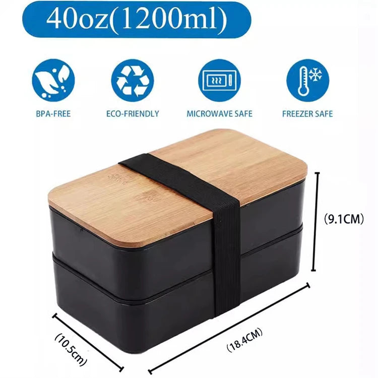 1200ml Stackable Bento Lunch Box with Utensils – Leak Resistant Meal Prep Compartment Container – Perfect for Work, School & Travel