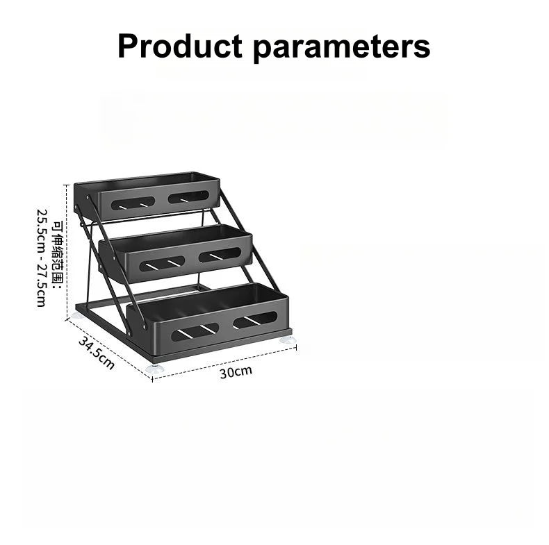 3-Tier Height-Adjustable Pull-Out Kitchen Spice Rack – Countertop Storage Organiser for Spice Bottles, Oils & Jars, Foldable & Rust-Resistant, Available in Black & White