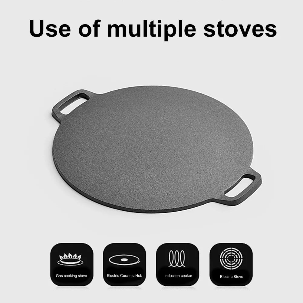 Round Cast Iron Griddle Pan with Handles – Non-Stick BBQ Grill Pan & Baking Tray – Perfect for Steaks, Fish & Garden Parties – Available in 26cm, 28cm, 30cm, 32cm & 34cm