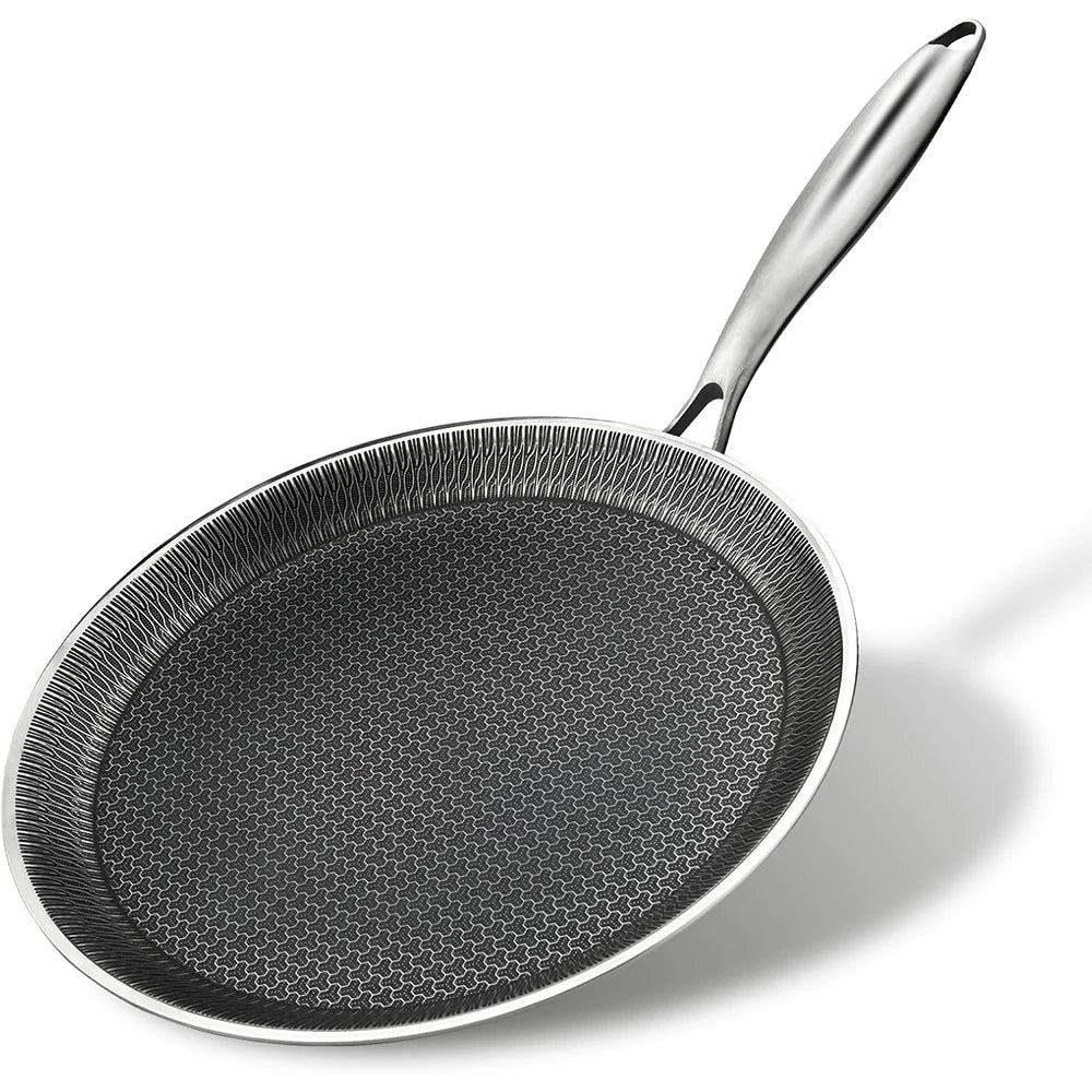 304 Stainless Steel Honeycomb Nonstick Crepe Pan – Flat Skillet, Tawa & Dosa Pan – Ideal for Crepes, Pancakes, Tortillas & Omelettes – Available in 26cm & 28cm