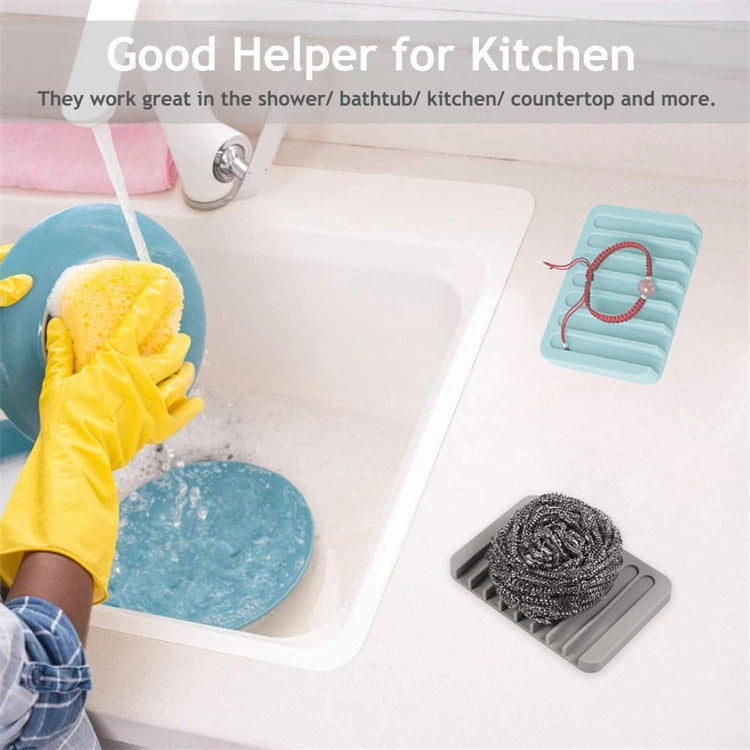 Self Draining Silicone Sponge & Soap Holder – Waterfall Soap Dish Drainer – Ideal for Kitchen Sinks & Bathrooms