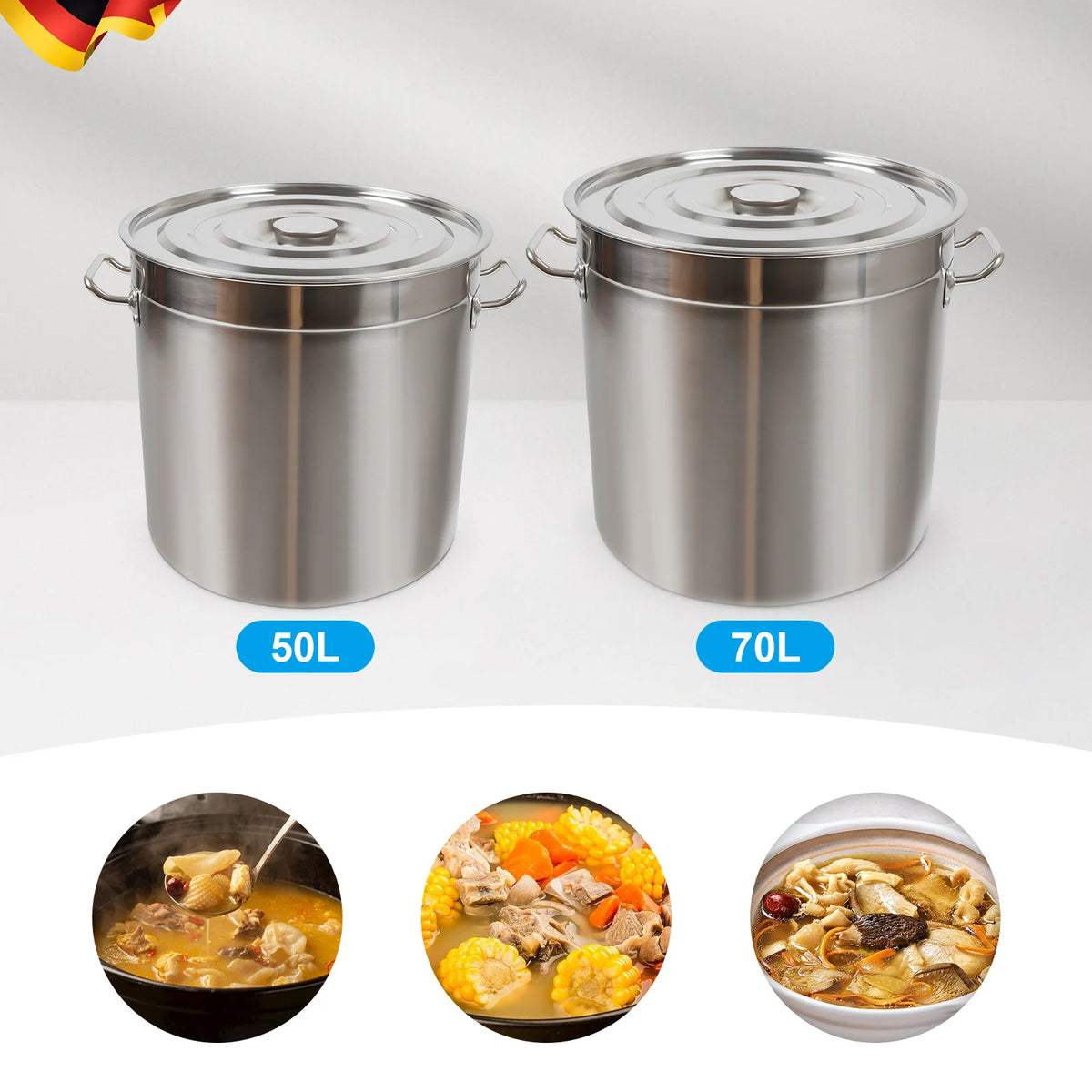 Extra Large Stainless Steel Stockpot with Lid – Commercial Soup & Cooking Pot for Catering – Ideal for Big Batches & Events – Available in 50L & 70L