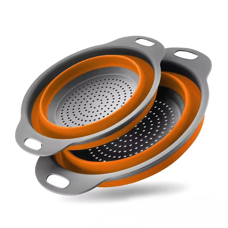 Collapsible Silicone Drain Basket – Foldable Fruit & Vegetable Washing Colander in Small, Large or 2-Piece Set – Best for Rinsing, Draining & Space Saving – Available in Blue, Green, Orange & Red Colours