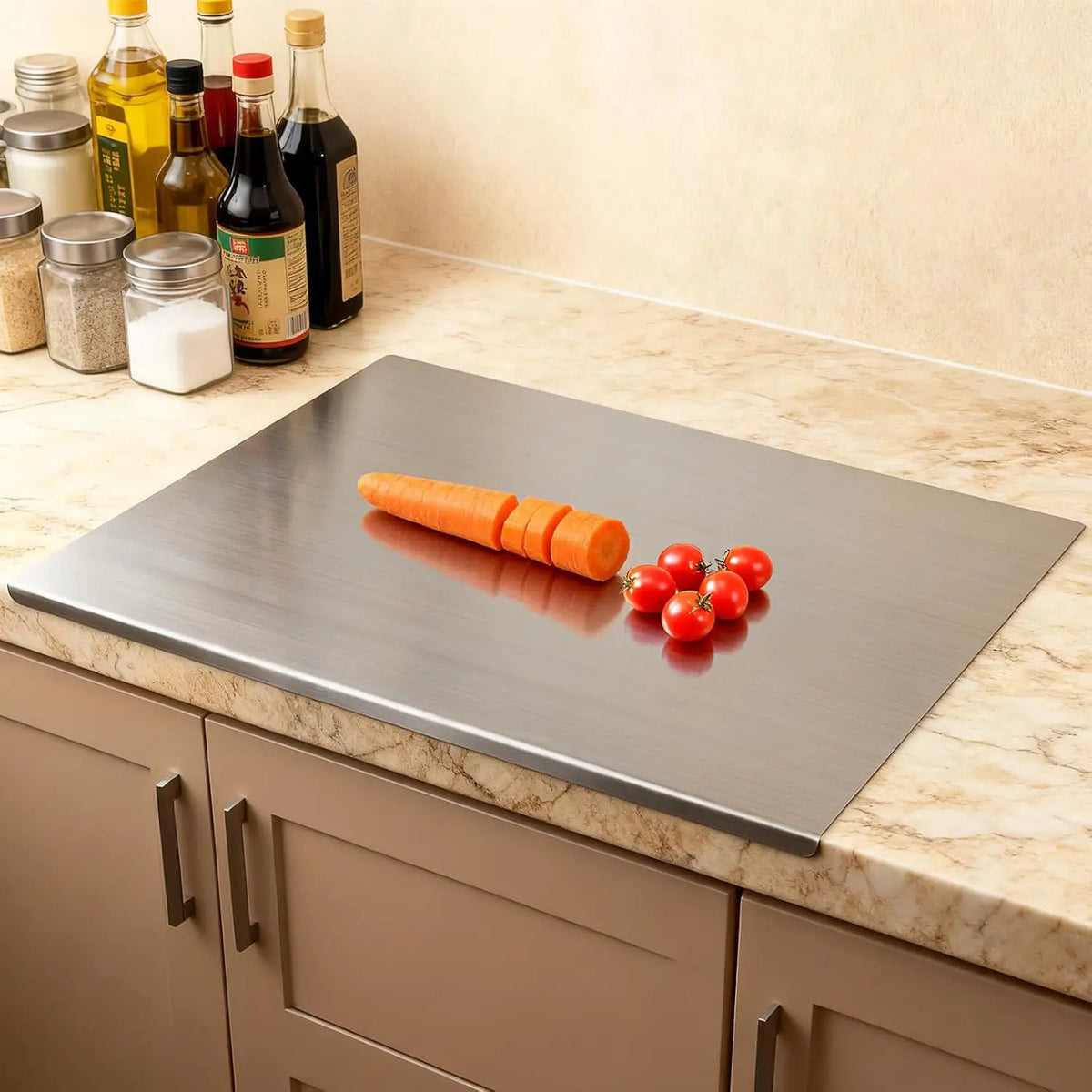 Stainless Steel Chopping Board with Counter Lip – Large Food-Grade Metal Cutting Board with Non-Slip Mat – Ideal for Meat, Veg, Bread & Dough – Available in 50 x 40cm & 70 x 58cm United Kingdom