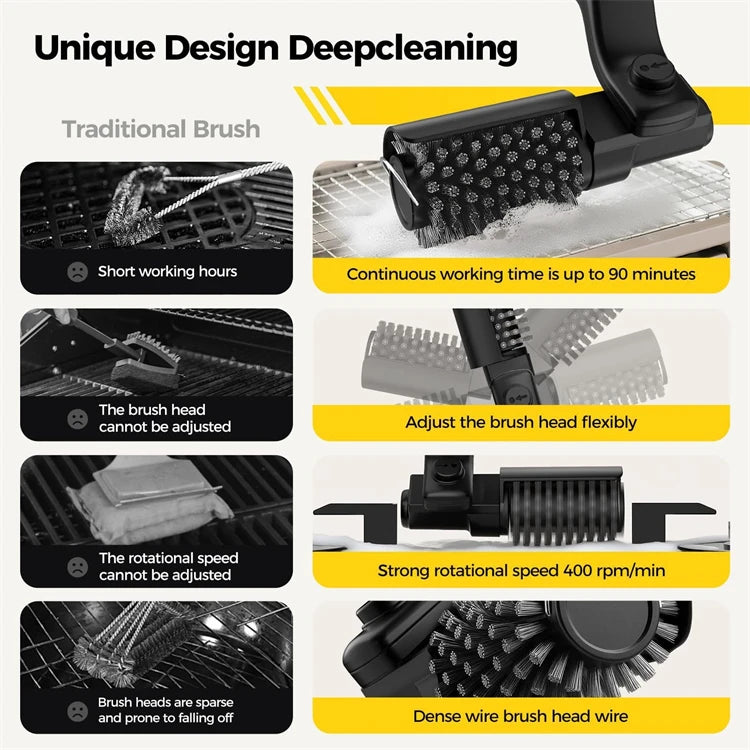 Rechargeable Electric Grill Brush with Adjustable Angle – Stainless Steel BBQ Cleaning Brush – Ideal for Cleaning Grill Grates & Barbecues
