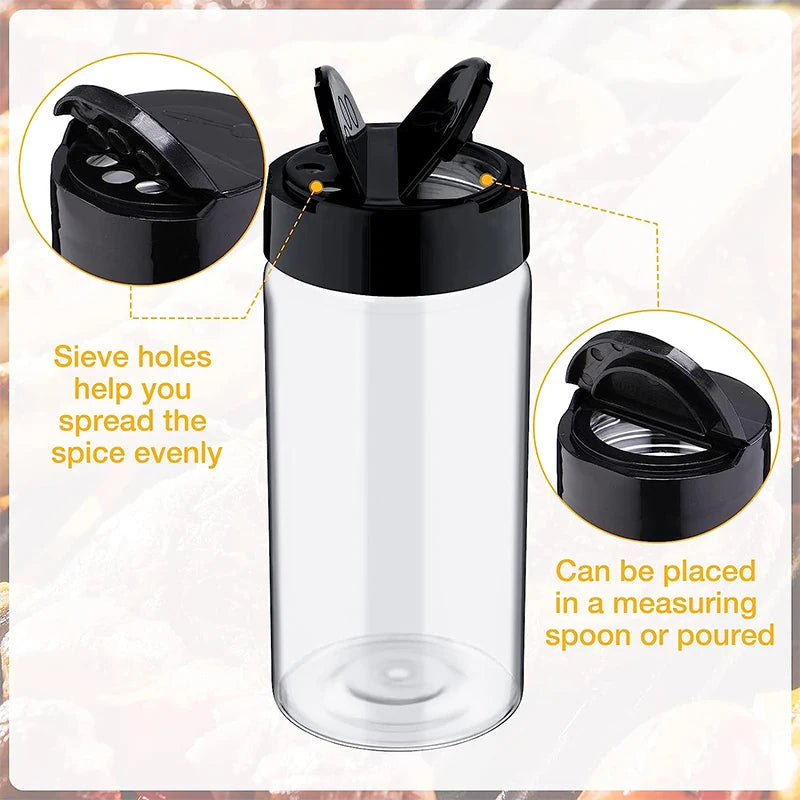 Clear Plastic Spice Jars with Shaker Lids – Seasoning Containers for Spice Powders & Herbs – Ideal for Organising Kitchen Cupboards – Available in 6 Pieces, 9 Pieces, 12 Pieces & 15 Pieces