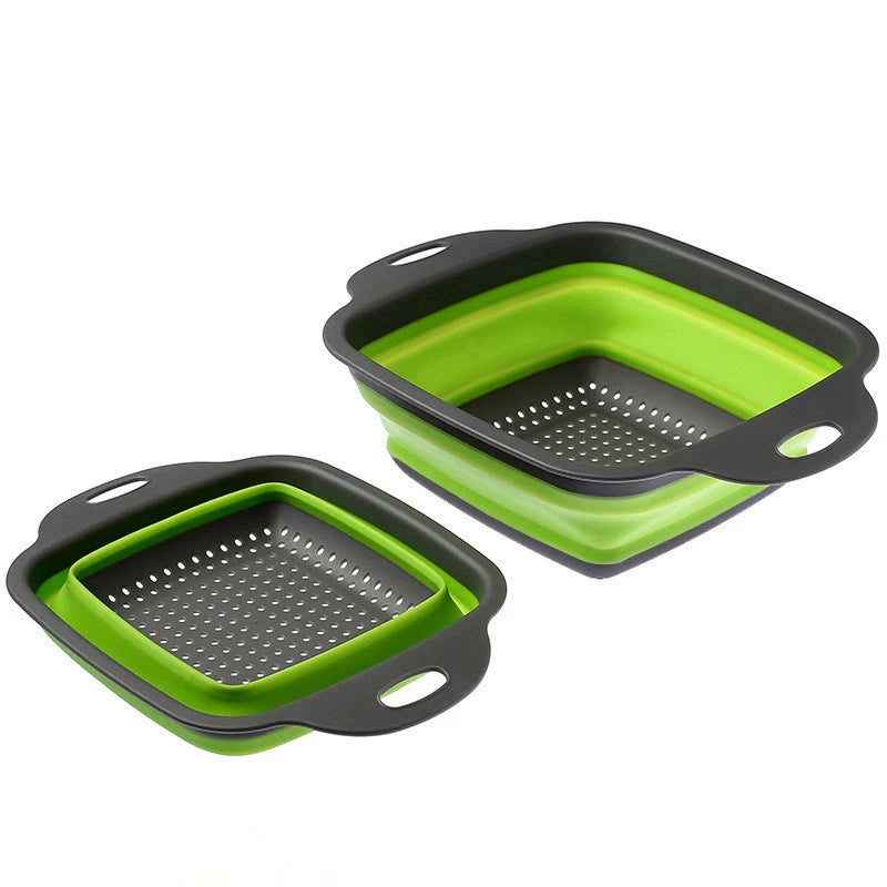 Square Collapsible Silicone Colander – Foldable Food, Fruit & Vegetable Strainer – Great for Draining Pasta & Saving Cupboard Space – Available in Green, Blue, Red & Orange Colours