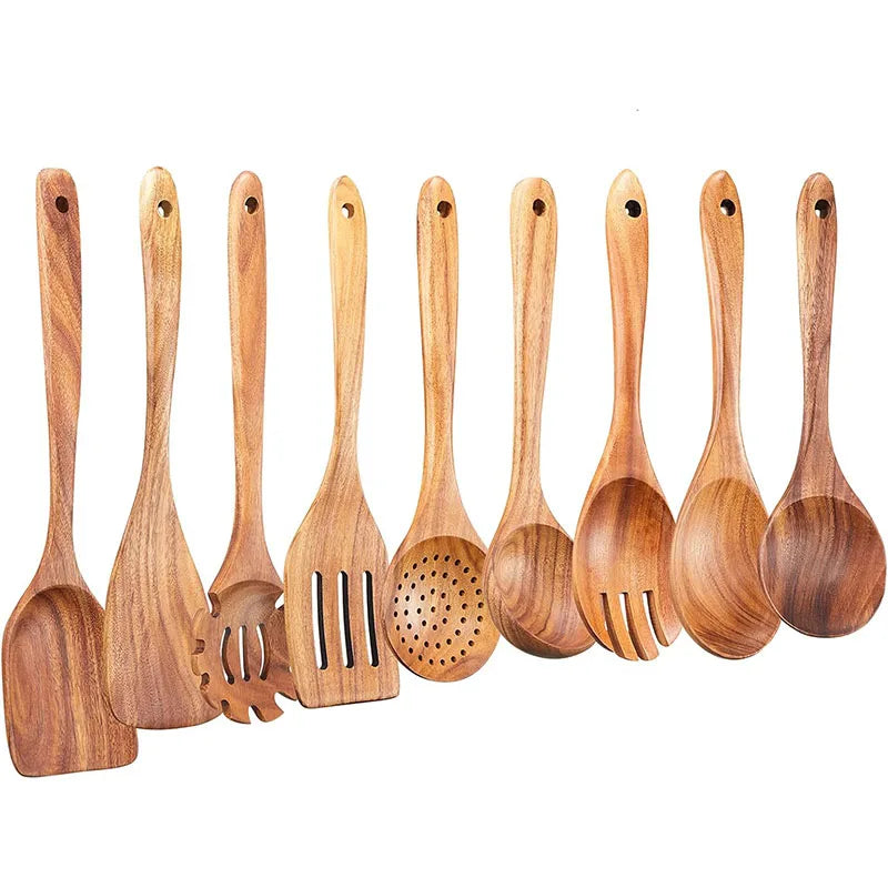 Acacia Wood Kitchen Utensil Set 9 Pieces