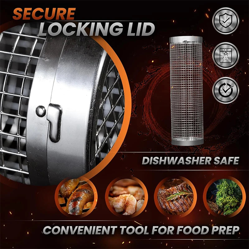 Stainless Steel Rolling BBQ Grill Basket