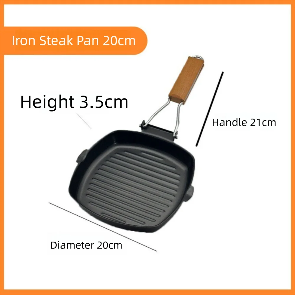 Foldable Cast Iron Frying Pan with Wooden Handle – Hand-Forged Uncoated Camping Skillet – Great for Steaks, Picnics & Outdoor BBQ – Available in 20cm, 24cm & 28cm