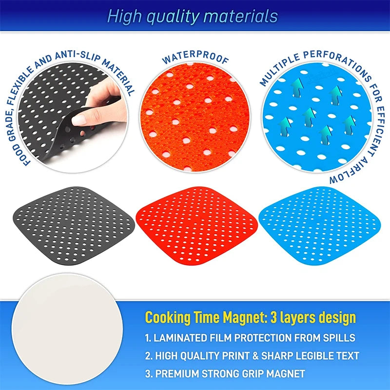 3 Piece Reusable Silicone Air Fryer Liners – 8.5 Inch Square Non-Stick Air Fryer Mats – Perfect for Air Frying & Steaming