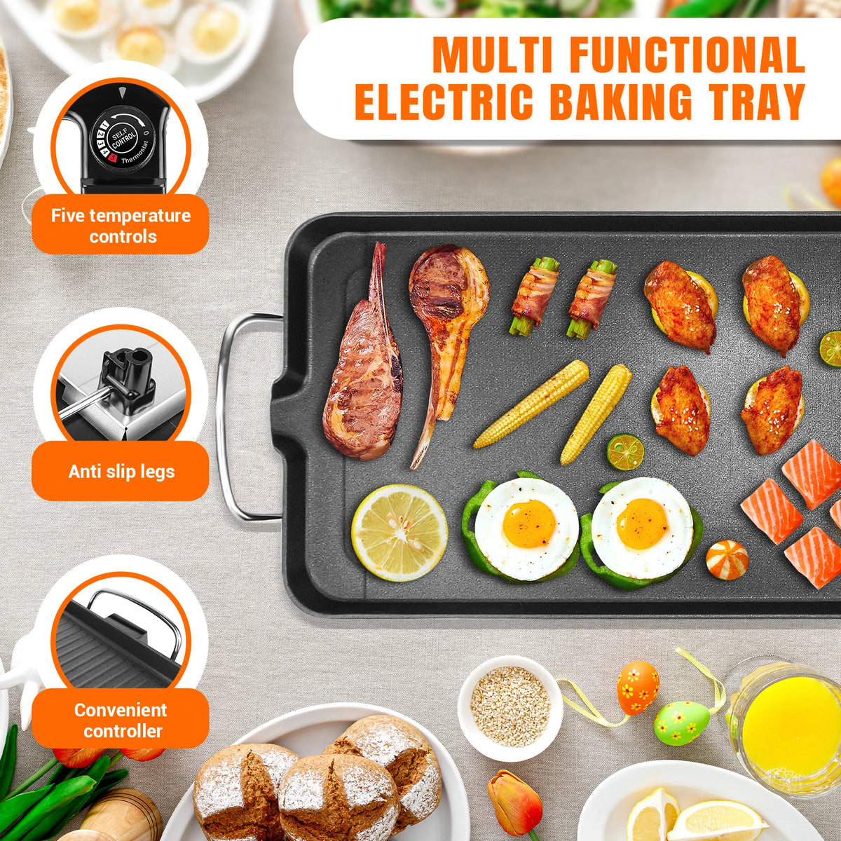 Electric Teppanyaki Grill – 1500W Smokeless Table Top BBQ Griddle with Adjustable Thermostat & Non-Stick Hot Plate – Best for Family Parties & Indoor Grilling – Available in Large & XL
