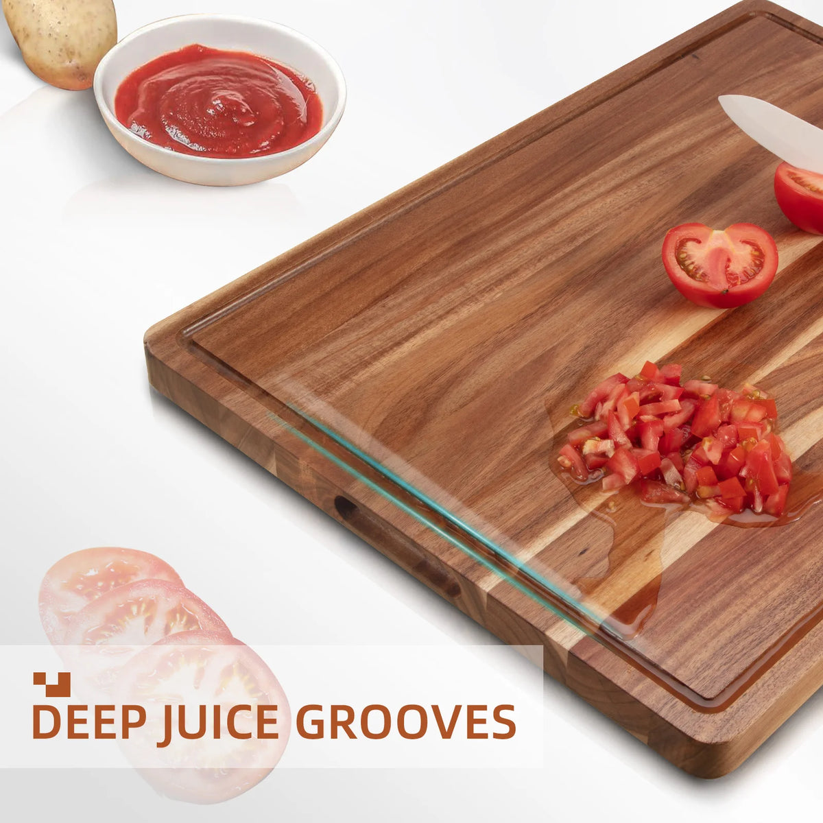 Extra Large Acacia Wood Chopping Board – Thick Reversible Butcher Block with Juice Grooves & Side Handles – Great for Carving & Charcuterie (61 x 45.7cm)