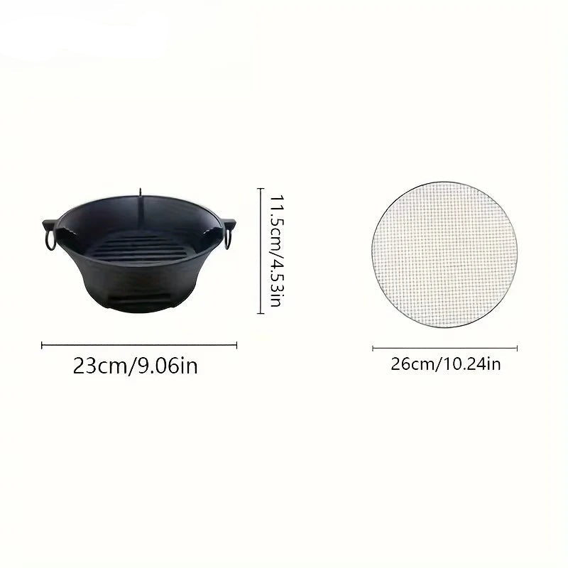 Portable Cast Iron Charcoal Stove – Suitable for Outdoor BBQ, Camping & Tabletop Cooking with Removable Grate 1 Set