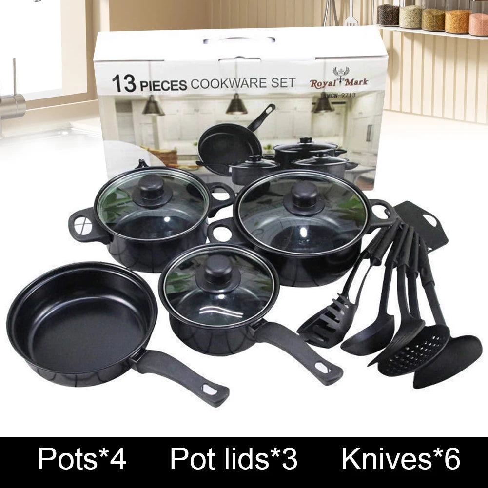 12 Piece Non-Stick Cookware Set – Stone-Coated Stackable Pots & Pans with Lids, Milk Pot & Deep Frying Pan – Best for All Hobs – Available in Black, Blue & Pink