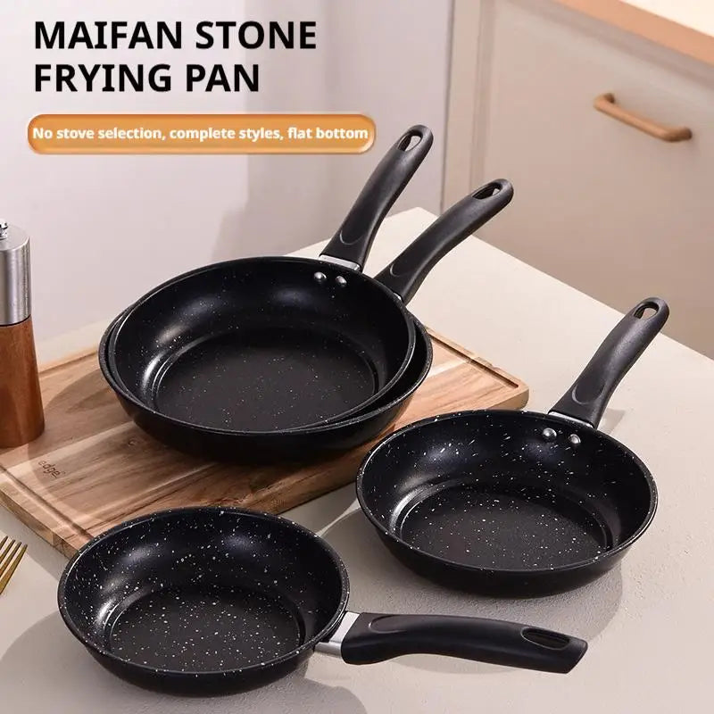 Carbon Steel Non-Stick Frying Pan – Stone-Coated Flat Bottom Skillet – Ideal for Pancakes, Steaks & Quick Breakfasts – Available in 18cm, 20cm, 22cm & 24cm