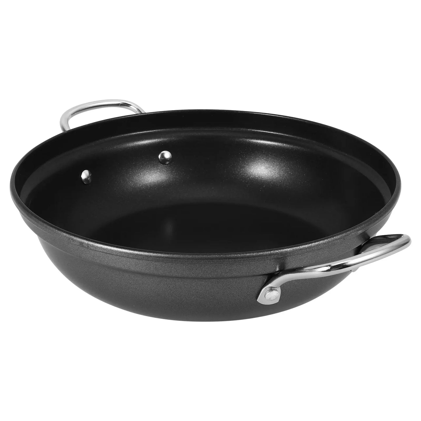 Black Nonstick Wok with Dual Stainless Steel Handles – Ideal for Stir-fries, Fried Rice, Deep-frying, Sauteed Vegetables, Pan-seared Meats, Curries, Seafood and Noodles. Compatible with Gas, Electric and Ceramic Stovetops. Available in Sizes 24cm and 30cm