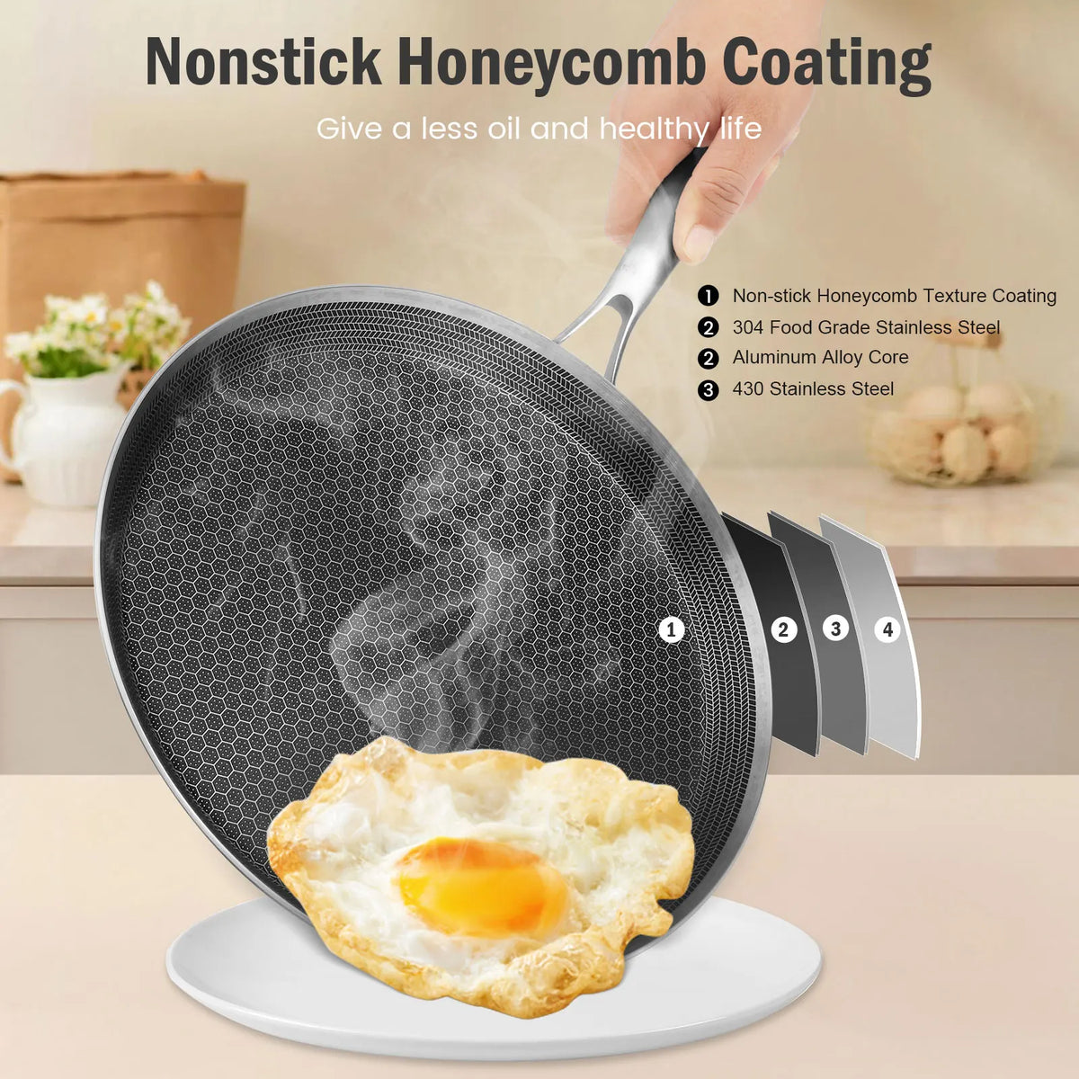 Stainless Steel Frying Pan Non-stick Cooking Honeycomb Dosa Pan Gas Stove Pot Induction Compatible Kitchen Pancake Pans Cookware