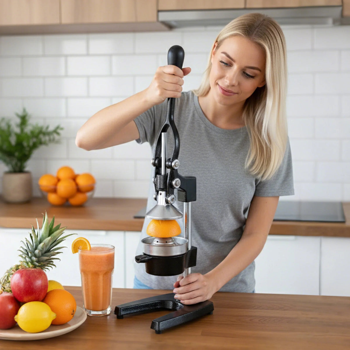 Cast Iron Lever Citrus Juicer – Heavy Duty Manual Lemon & Orange Squeezer with 304 Stainless Steel Press – Ideal for Fresh Juice with High Yield