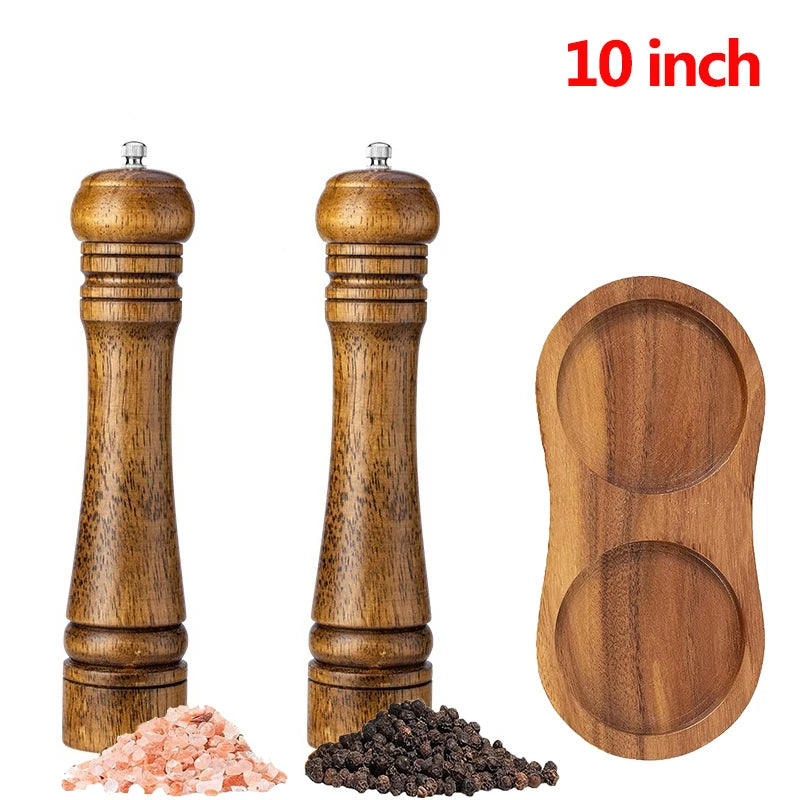 Oak Wood Salt & Pepper Grinder Set with Adjustable Ceramic Grinder – Wooden Pepper Mill & Salt Grinder – Great for the Kitchen & Dining Table – Available in 5 Inch, 8 Inch & 10 Inch