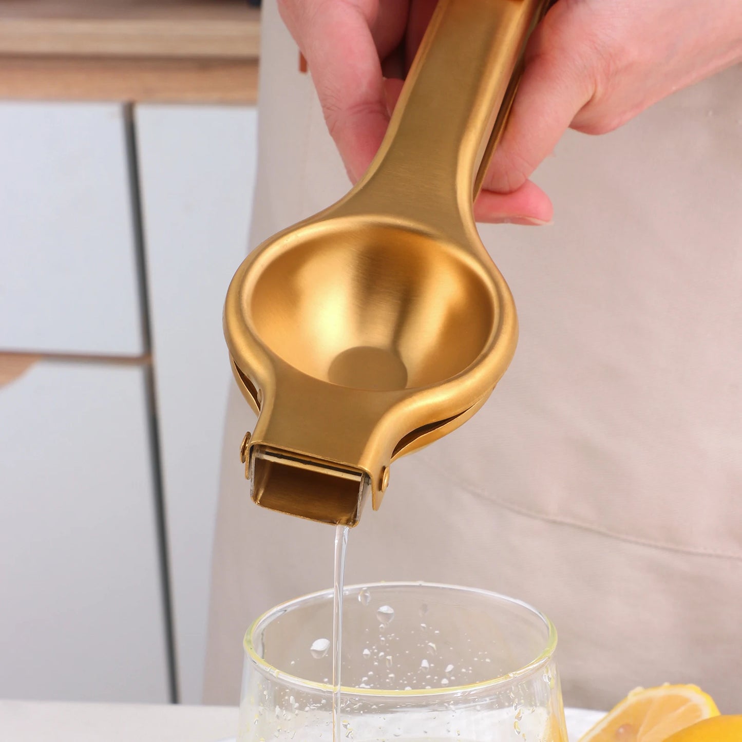 Golden Stainless Steel Lemon Squeezer – Hand Press Juicer for Lemons, Oranges & Citrus Fruits